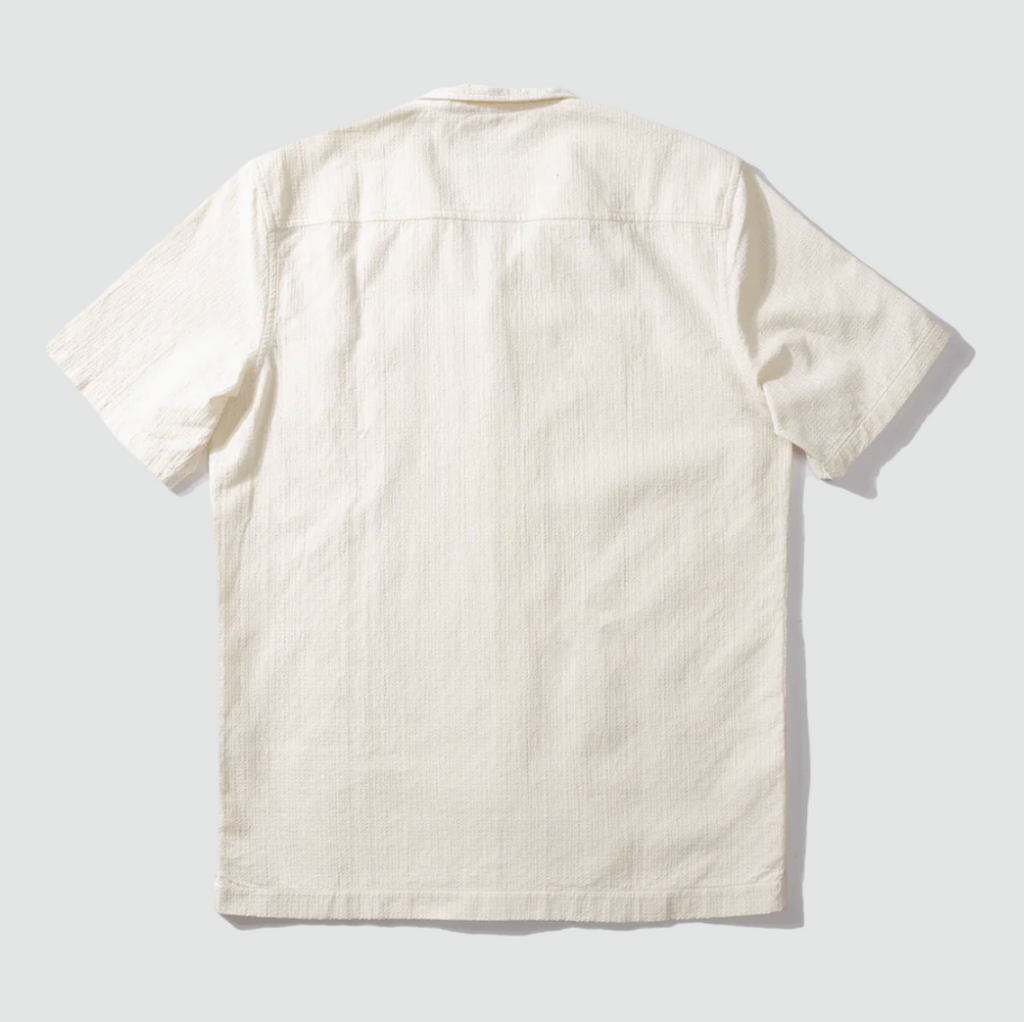 Edmmond Studios Artisan Short Sleeve Shirt in Off White - White short-sleeved shirt with textured details, crafted from 100% cotton yarn and made in Portugal.