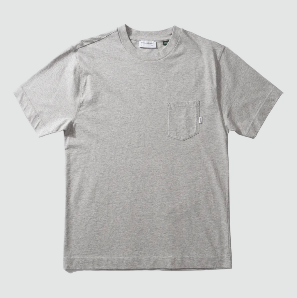 Edmmond Studios Pocket Core Tee in Grey - Short-sleeve T-shirt with upper left side pocket, made from 100% cotton
