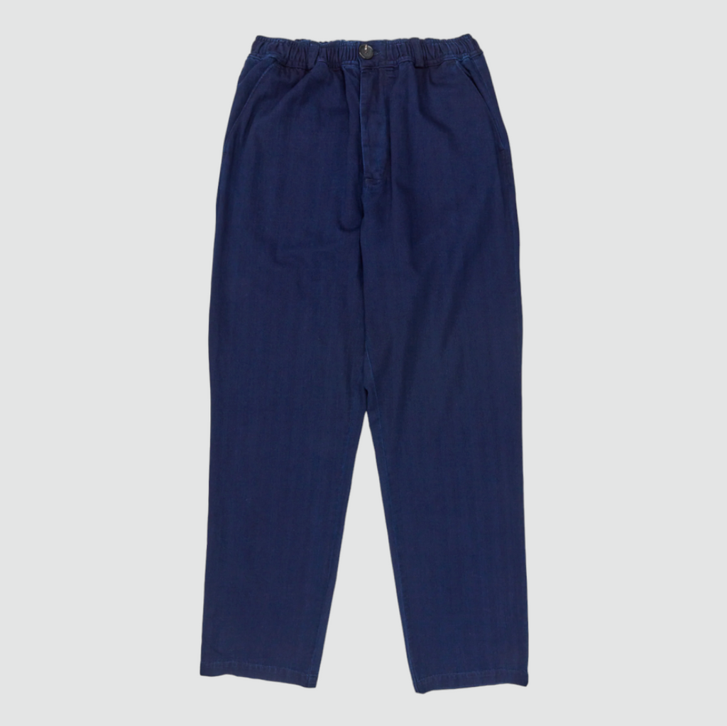 Oliver Spencer Drawstring Trousers - Relaxed-fit indigo-dyed cotton trousers with herringbone weave, made in Portugal