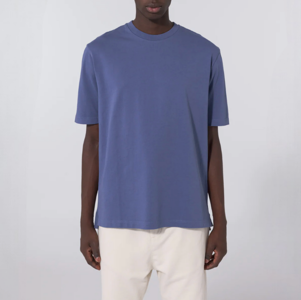 Unfeigned Basic T-Shirt - Cobalt Blue: Cobalt blue basic t-shirt made from heavyweight organic cotton, featuring side slits and longer length at the back