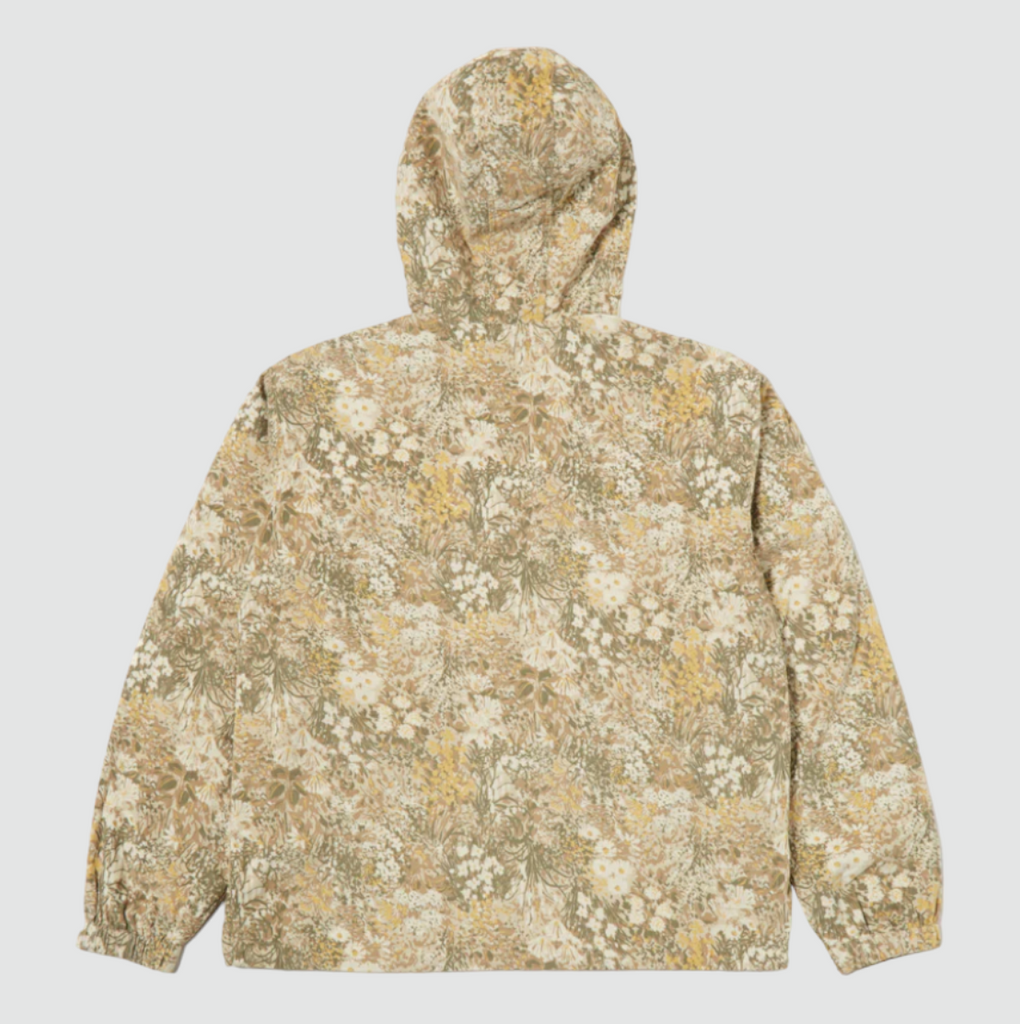 Universal Works Pullover Anorak Garden Cord - Sand: Classic generously fitting hooded parka with large cargo pocket, hand warmer pockets, and large hood. Crafted from English garden-inspired printed cord, perfect for countryside or commute. Features zip neck, tech drawstring, 100% cotton fabric.