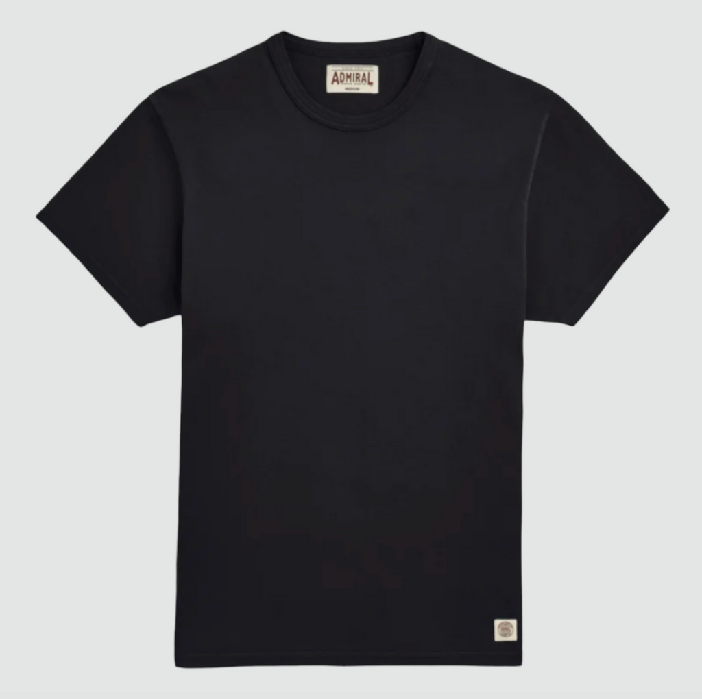 Admiral Aylestone Tee in Kite Black, crafted from heavyweight cotton jersey with a garment-dyed finish, set-in sleeves, and reinforced twin needle hems.