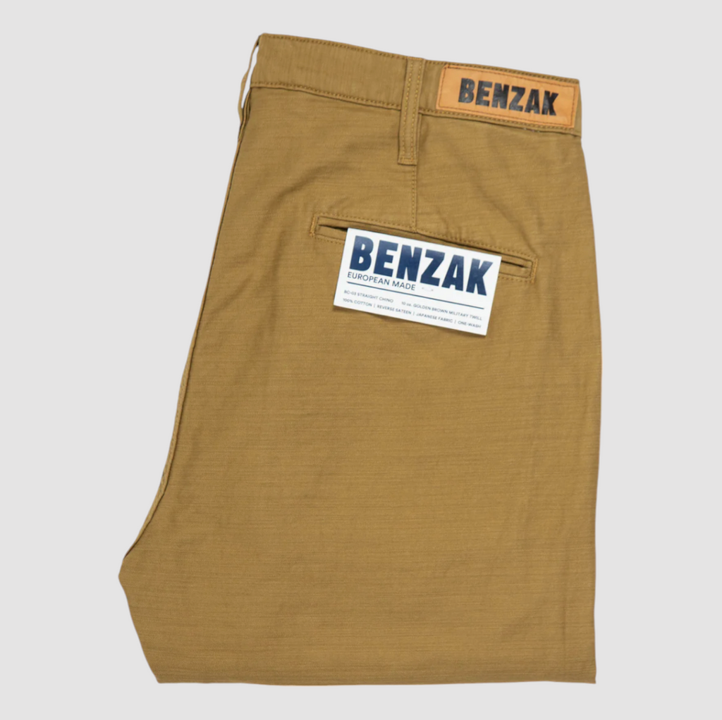 Benzak BC-03 Straight Chino - Golden Brown: Military-inspired army green chinos with a straight leg, YKK zip fly, and durable Japanese cotton fabric.