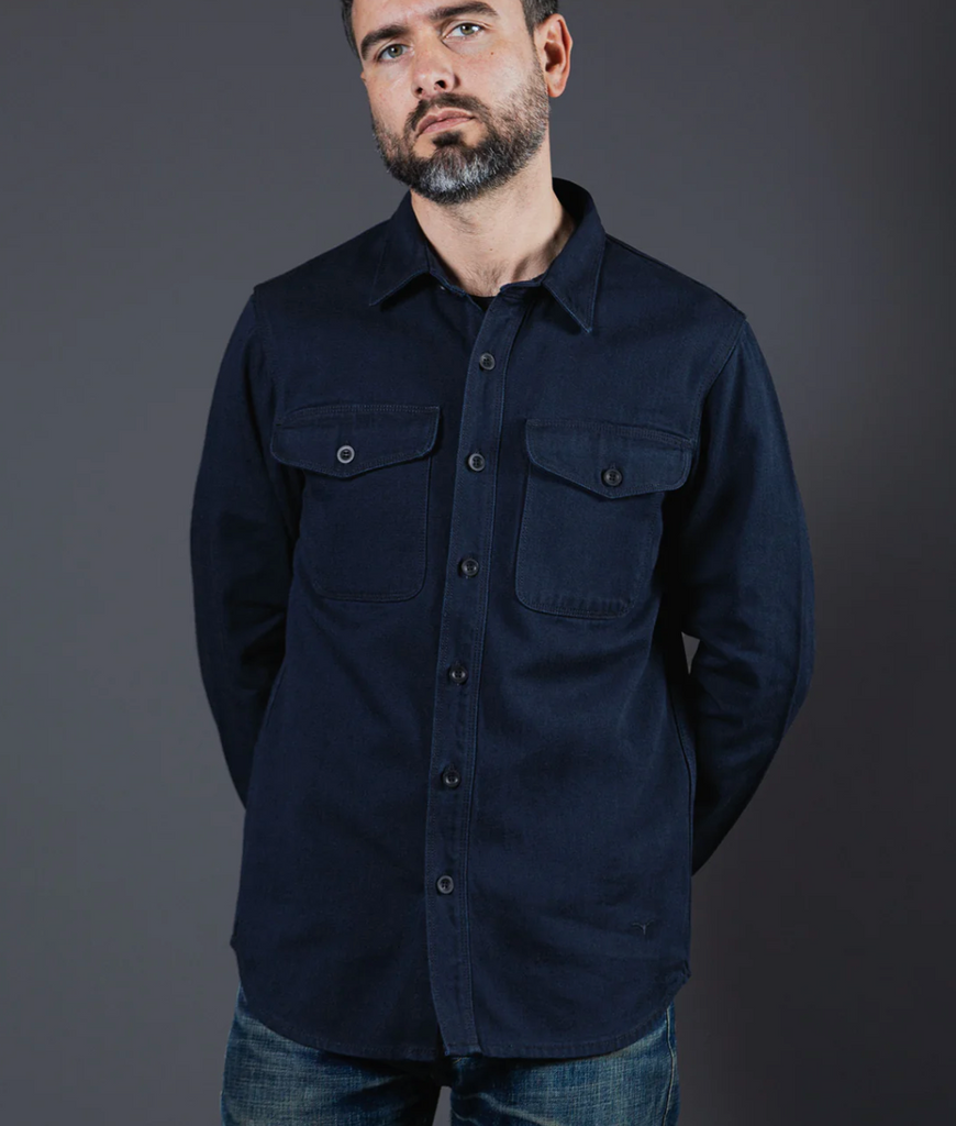Versatile scout-style overshirt in 13 oz. Italian broken twill fabric with large chest pockets, tonal buttons, and sustainable Tencel™ blend.