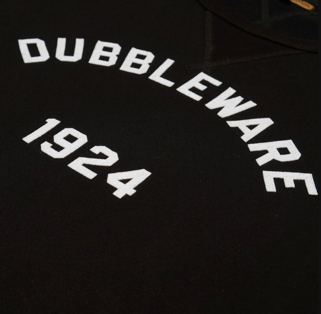 Dubbleware 1924 Sweat in black, made from 100% organic cotton with loopback French terry and chainstitched felt details.