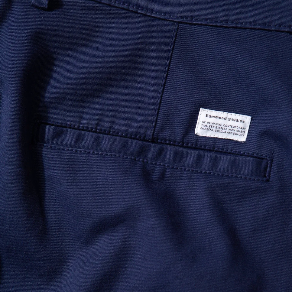 Edmmond Studios Chino Pant in Navy - Classic plain navy chino pants crafted from 100% cotton and made in Portugal