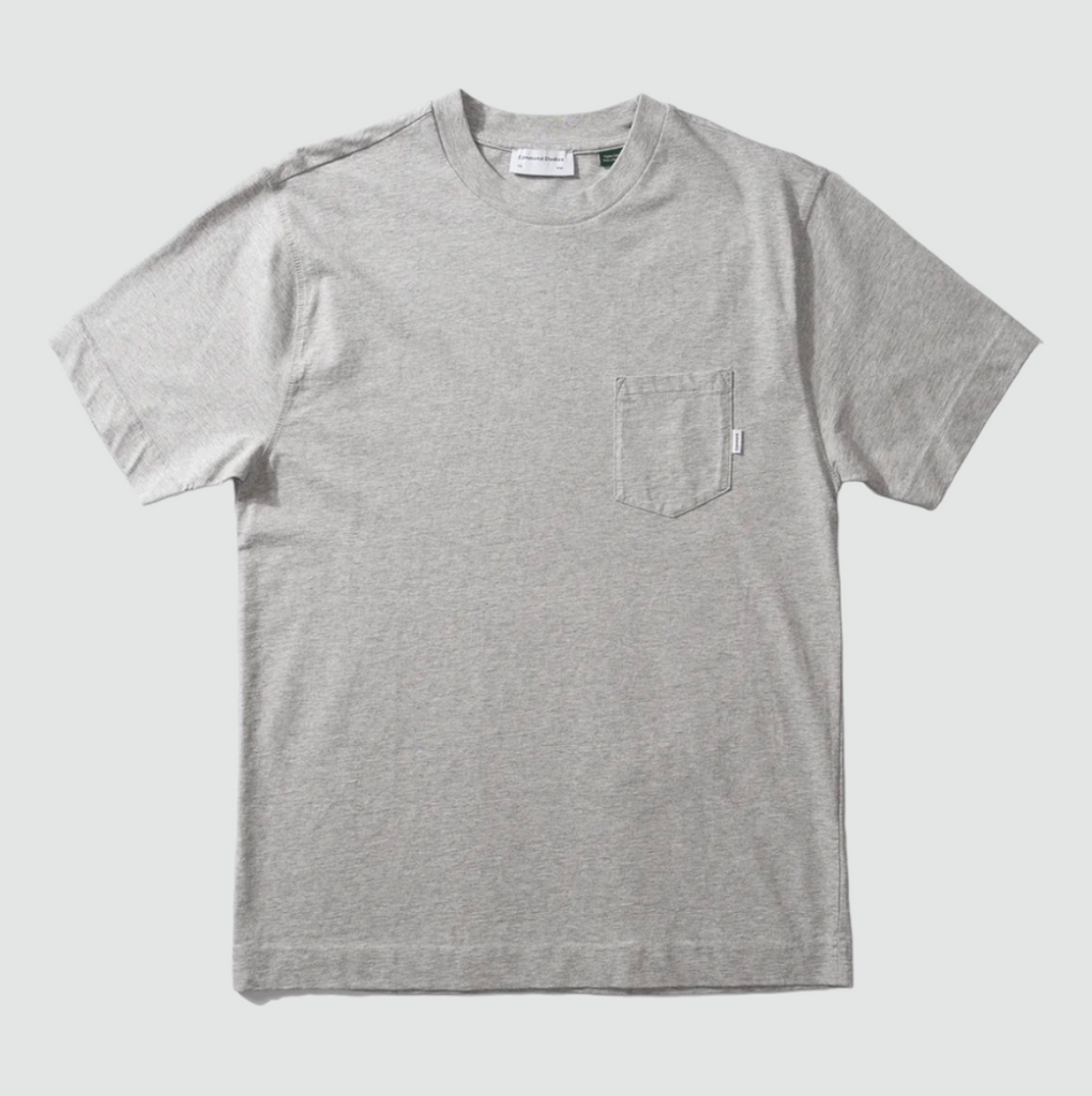 Edmmond Studios Pocket Core Tee in Grey - Short-sleeve T-shirt with upper left side pocket, made from 100% cotton.