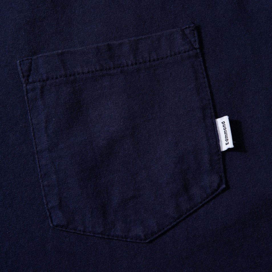 Edmmond Studios Pocket Core Tee in Navy - Short-sleeve T-shirt with upper left side pocket, made from 100% cotton.