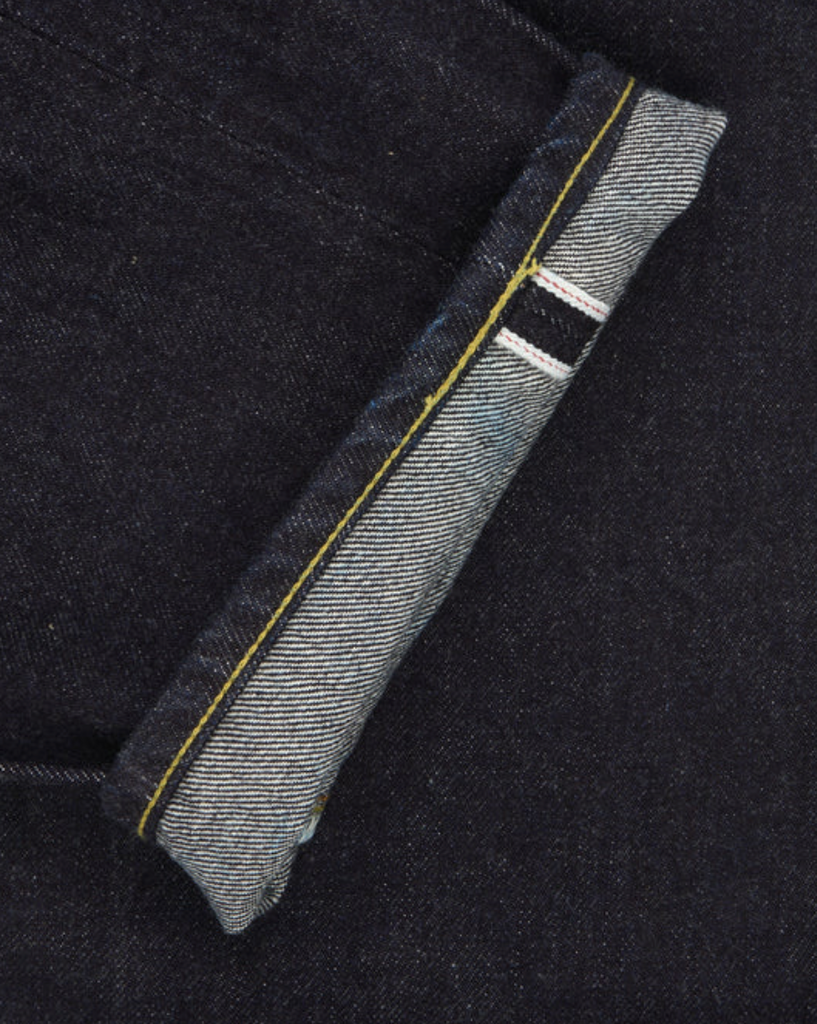 Close up of a pair of Japanese selvedge denim jeans.