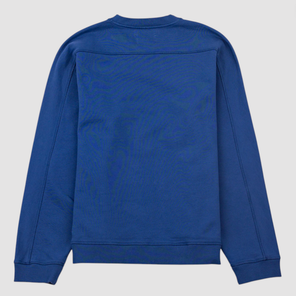 Blue sweatshirt on a light gray background.