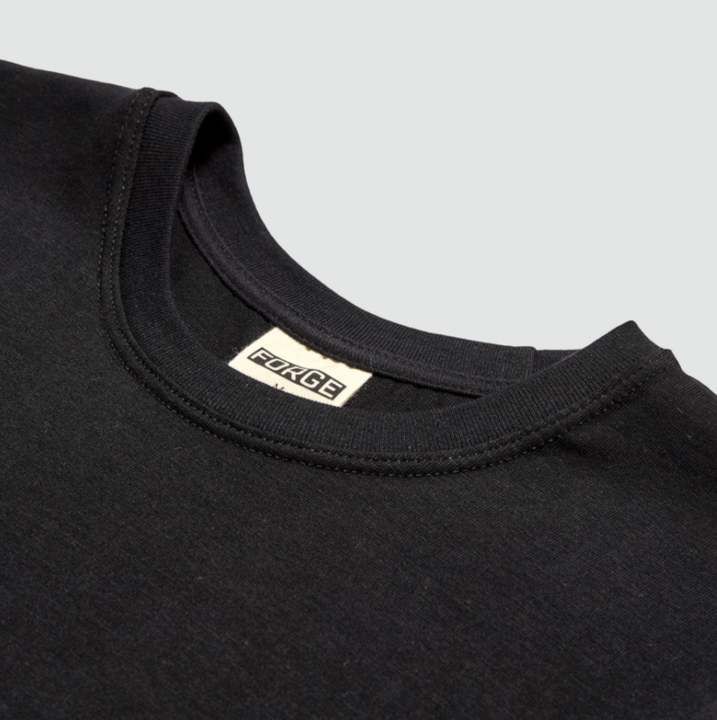 Black slim-fit 'Betty' T-shirt from Forge Denim, crafted with 200gsm Supima cotton jersey and ribbed neck, made in England.