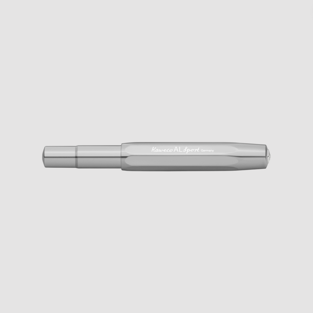 Kaweco AL Sport Rollerball Pen in untreated aluminium, with a compact pocket-sized design and smooth, fluid writing performance.