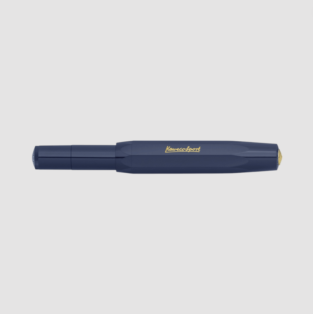 Kaweco Classic Sport Rollerball Pen in navy blue, compact and elegant with smooth ink flow and a timeless design.