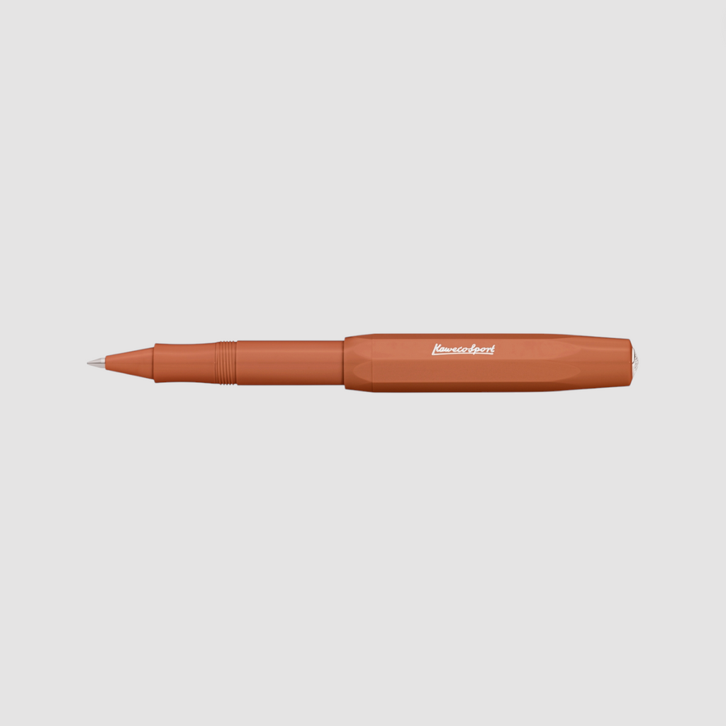 Kaweco Skyline Sport Rollerball Pen in Fox, featuring bold red-orange tones, a compact design, and smooth, fluid writing performance.