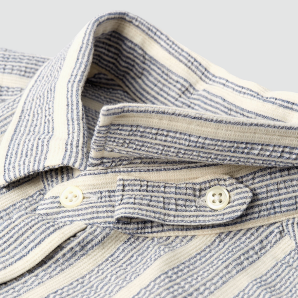 Oliver Spencer Clerkenwell Tab Shirt Barlow in Blue - Regular-fit, organic cotton blend shirt with optional tab collar, made in Portugal