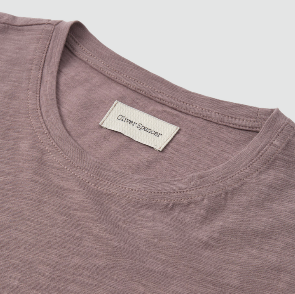 Oliver Spencer Conduit T-Shirt Hawley in Mauve - Regular-fit crew neck t-shirt crafted from lightweight slub cotton. Perfect for effortless spring style