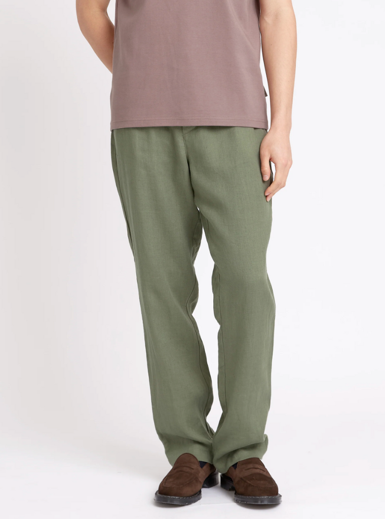 Oliver Spencer Drawstring Trousers Coney in Green - Relaxed-fit linen trousers with drawstring waist, made in Portugal.