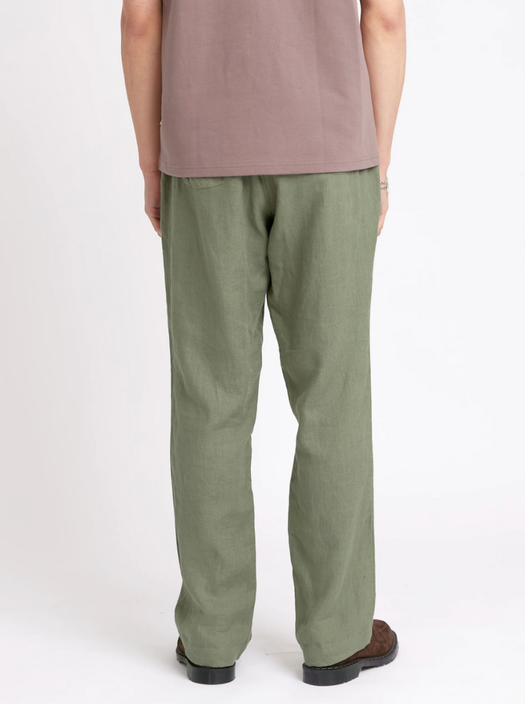 Oliver Spencer Drawstring Trousers Coney in Green - Relaxed-fit linen trousers with drawstring waist, made in Portugal.
