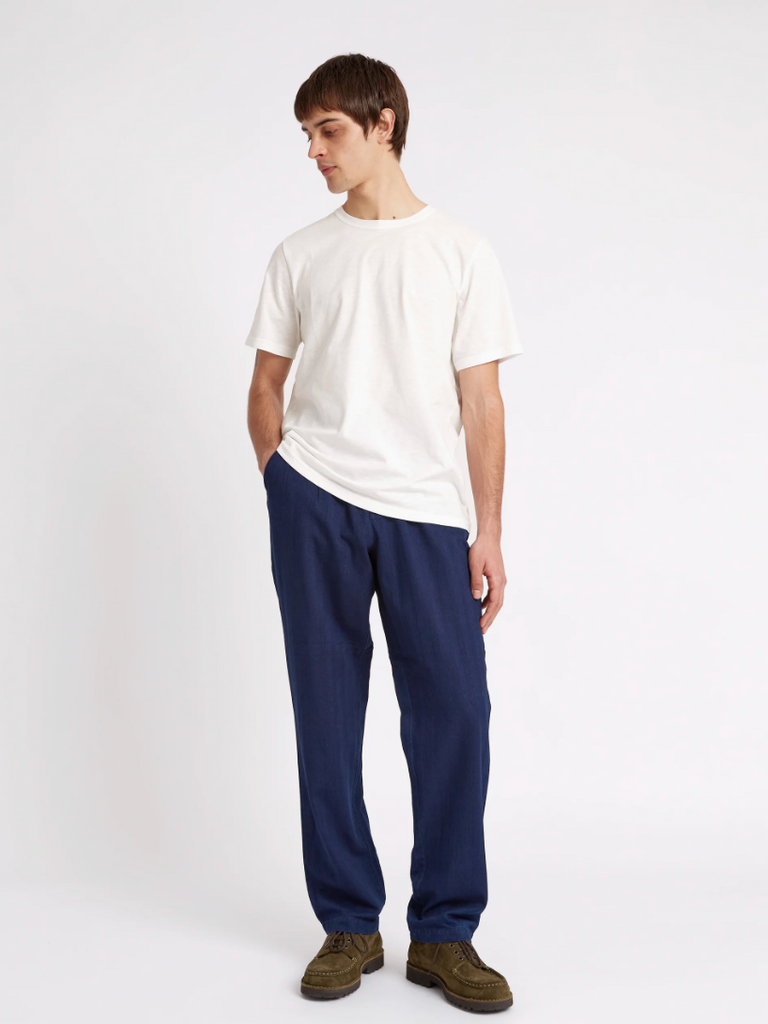 Oliver Spencer Drawstring Trousers - Relaxed-fit indigo-dyed cotton trousers with herringbone weave, made in Portugal