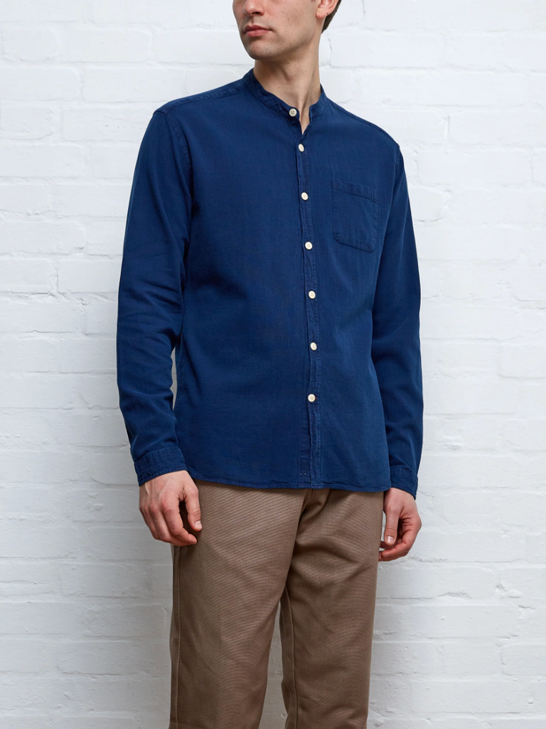 Oliver Spencer Grandad Shirt Kildale in Indigo Rinse - Regular-fit shirt with indigo-dyed cotton, made in Portugal