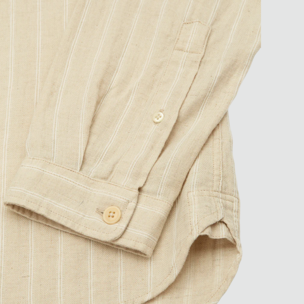 Oliver Spencer Grandad Shirt Randal in Cream - Regular-fit shirt with grandad collar, cotton and linen blend, made in Portugal.