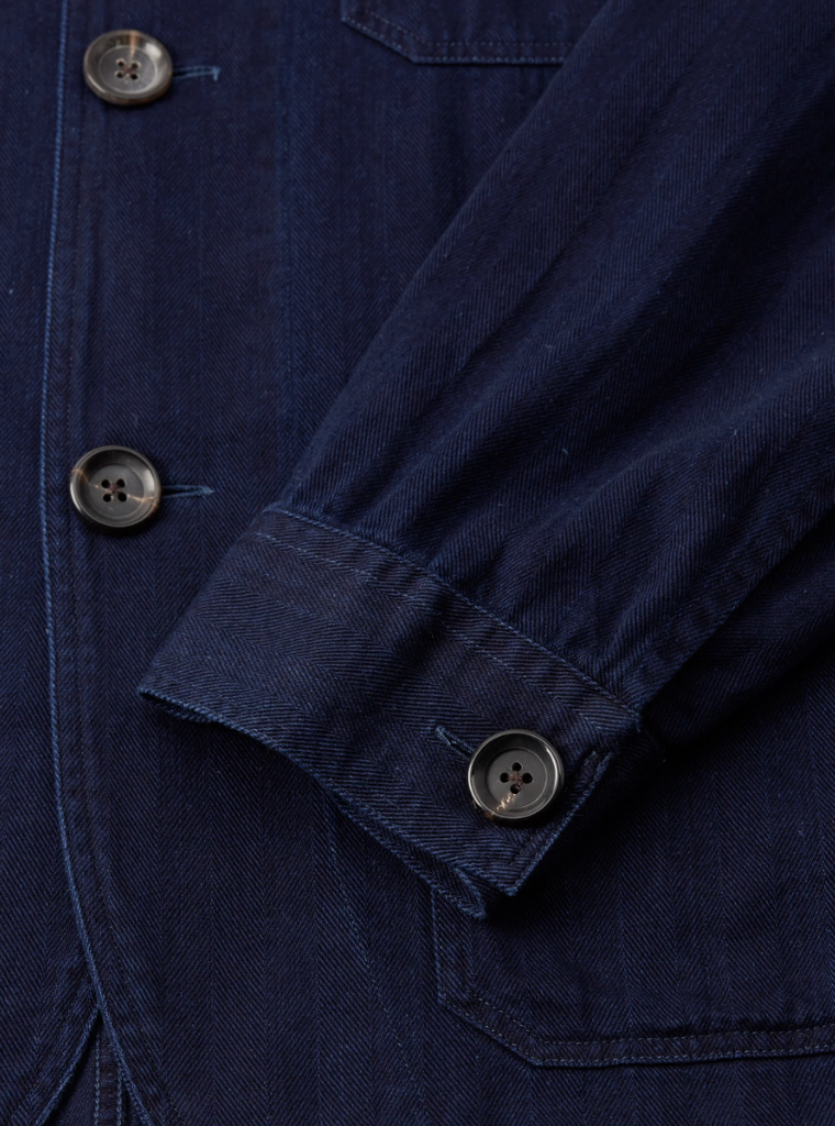 Oliver Spencer Hythe Jacket Faye in Indigo Blue - Midweight cotton chore jacket with herringbone weave, made in Portugal