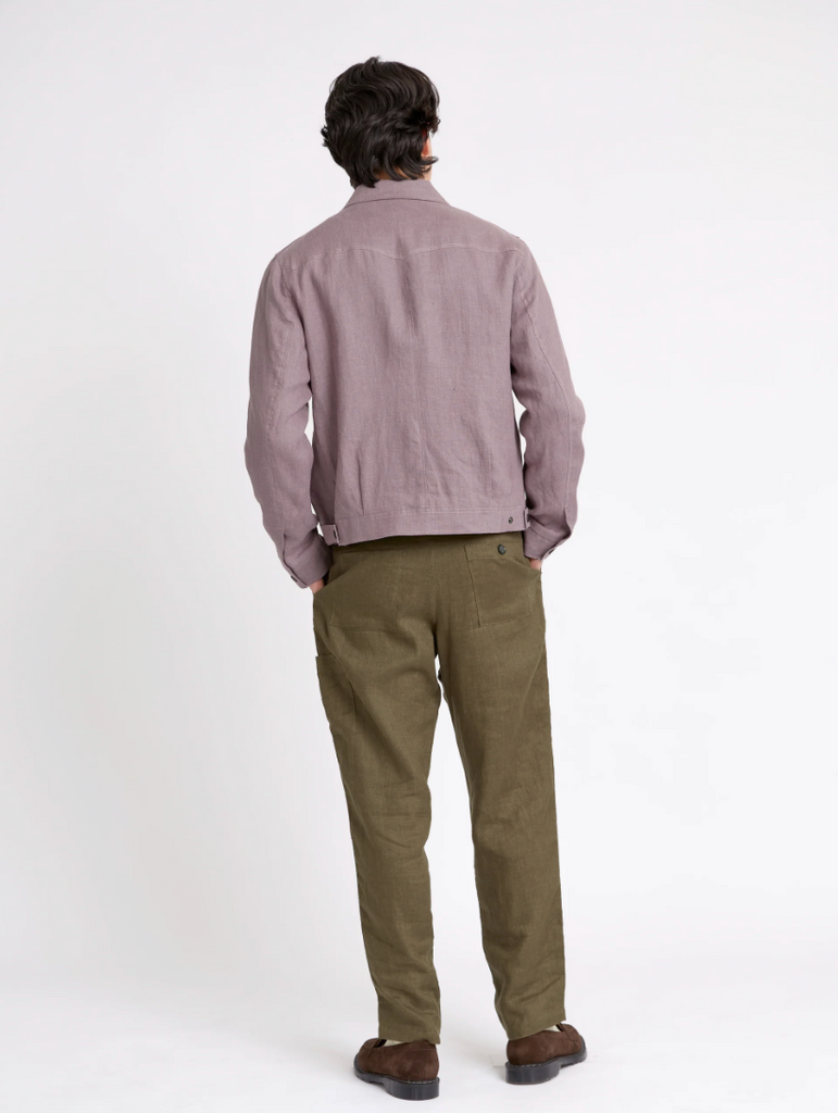 Oliver Spencer Norton Jacket Coney Mauve - Stylish zip-through trucker jacket crafted from soft linen. Perfect for layering over a white tee