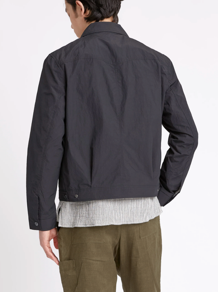 Oliver Spencer Norton Jacket Penpol in Black - Stylish zip-through jacket with water-repellent recycled polyamide construction. Perfect for layering over a white tee
