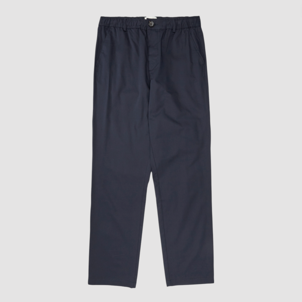 Navy blue pants on a light gray background.