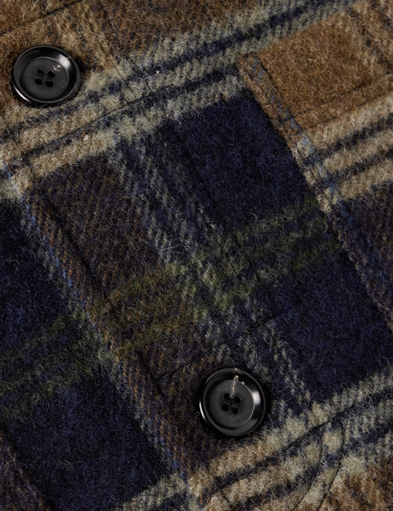 Oliver Spencer Lambeth Jacket in navy and ginger check wool-flannel, relaxed fit with front patch pockets.
