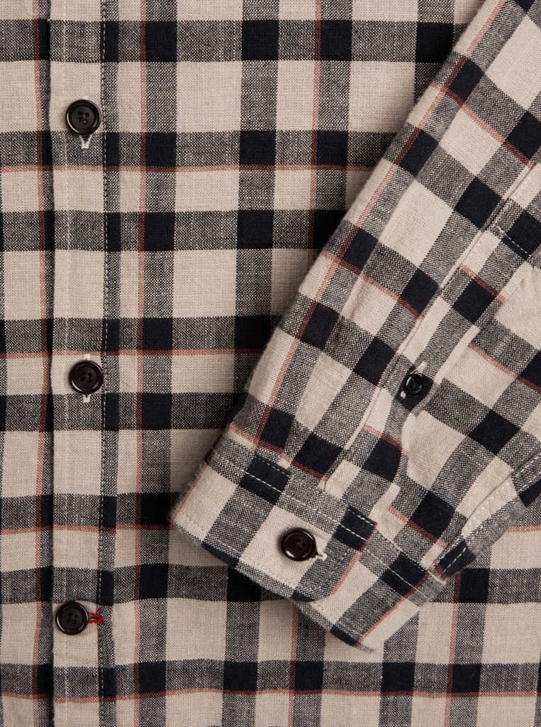 Close-up of a checkered shirt with black and white pattern.
