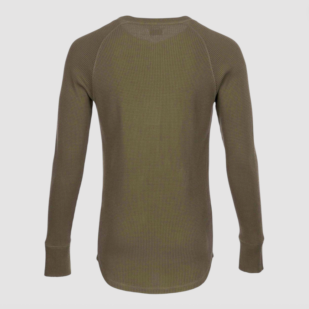 Green long-sleeve tshirt on a light gray background.