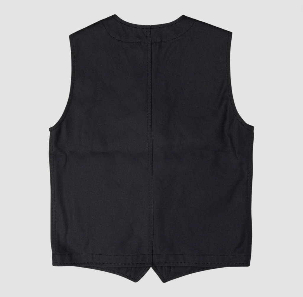 Black sleeveless vest on a light gray background.
