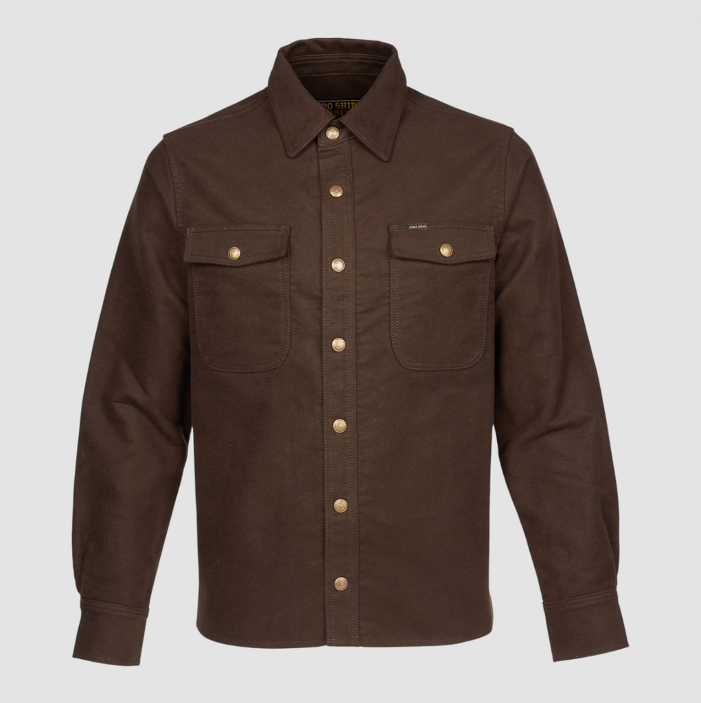 Brown jacket with button details on a light gray background.