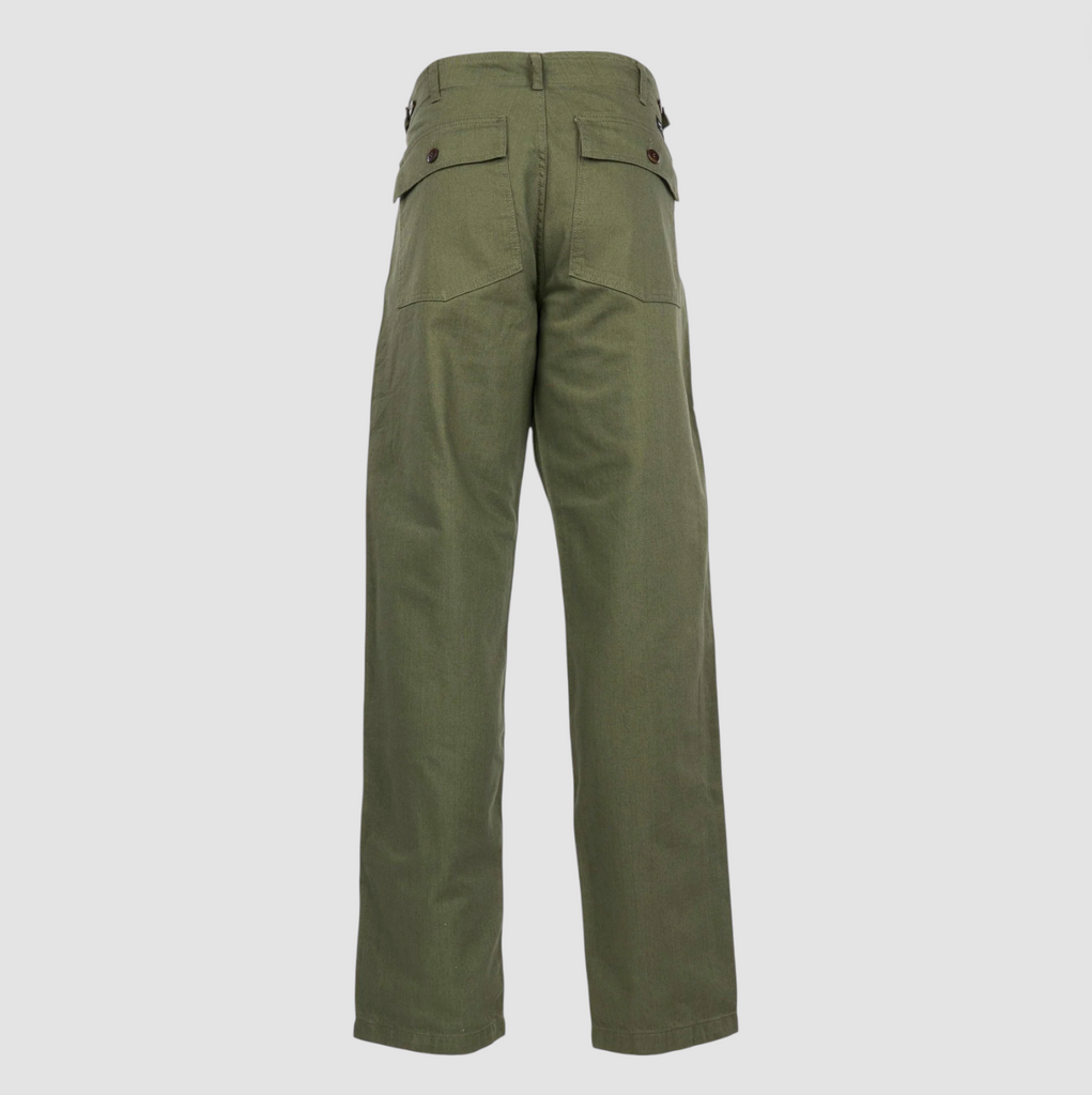 Green pants on a light gray background.