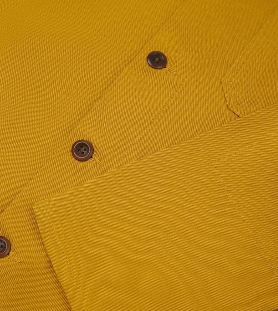 USKEES #3001 Buttoned Overshirt - Yellow, 100% organic cotton, deep pockets, reinforced elbows, and durable corozo buttons.