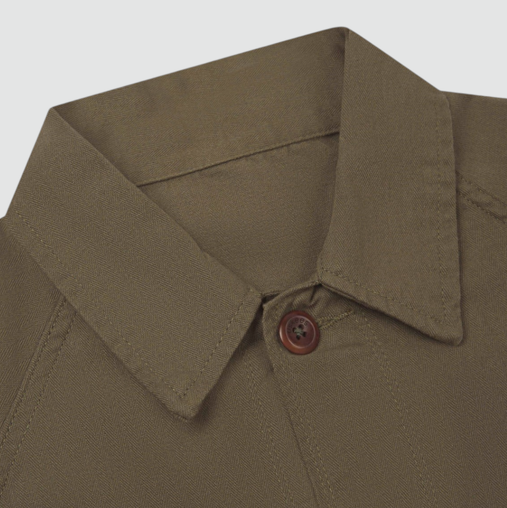 USKEES 3041 Signal Jacket - Dark Taupe, 100% organic cotton, raglan sleeves, reinforced elbows, deep pockets, corozo buttons, uskees logo tab.