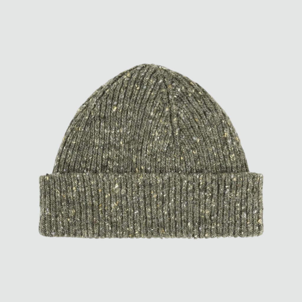 USKEES #4003 Donegal Wool Hat - Army Green, 100% Merino wool, breathable, stain-resistant, adjustable cuff, made in Scotland.