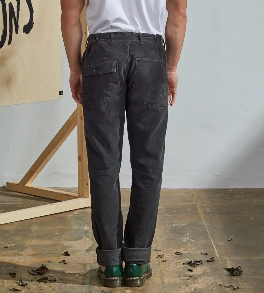 USKEES #5005 Cord Workwear Pants in Faded Black - Organic corduroy trousers with deep pockets and tapered leg fit