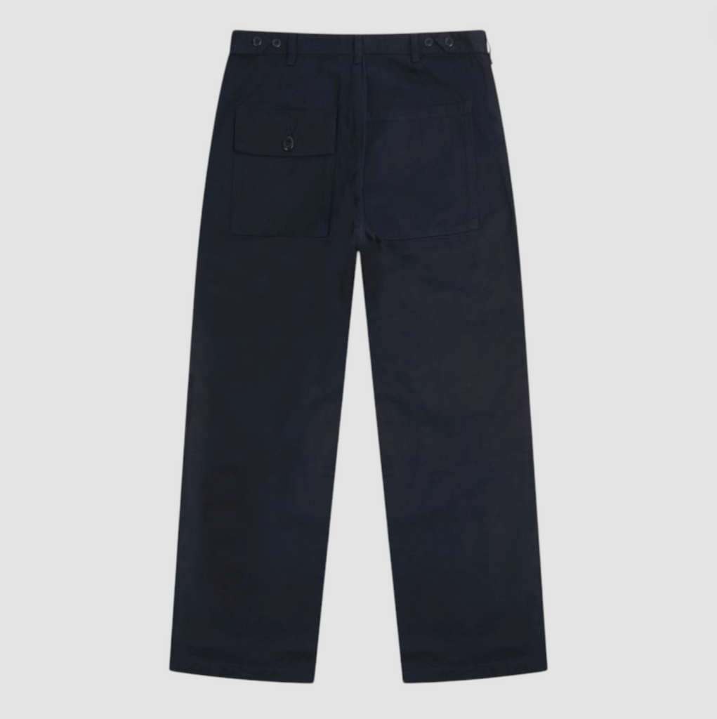 Dark blue pants on a light gray background.