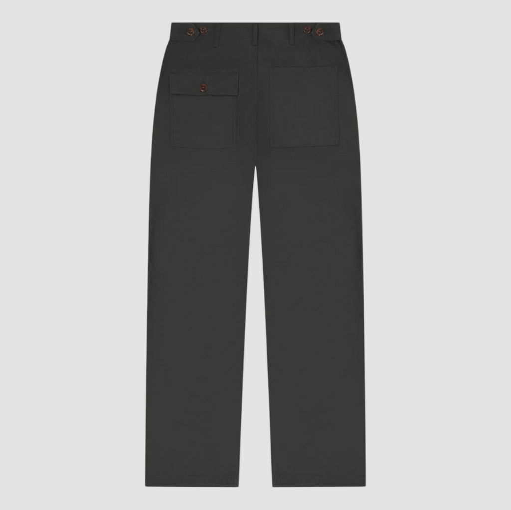 USKEES #5005 Workwear Pants in Charcoal, 100% organic cotton, tapered fit, deep pockets, adjustable waistband, and durable triple stitching.