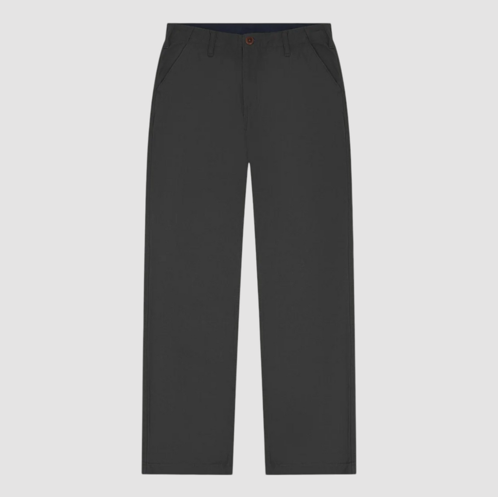 USKEES #5005 Workwear Pants in Charcoal, 100% organic cotton, tapered fit, deep pockets, adjustable waistband, and durable triple stitching.