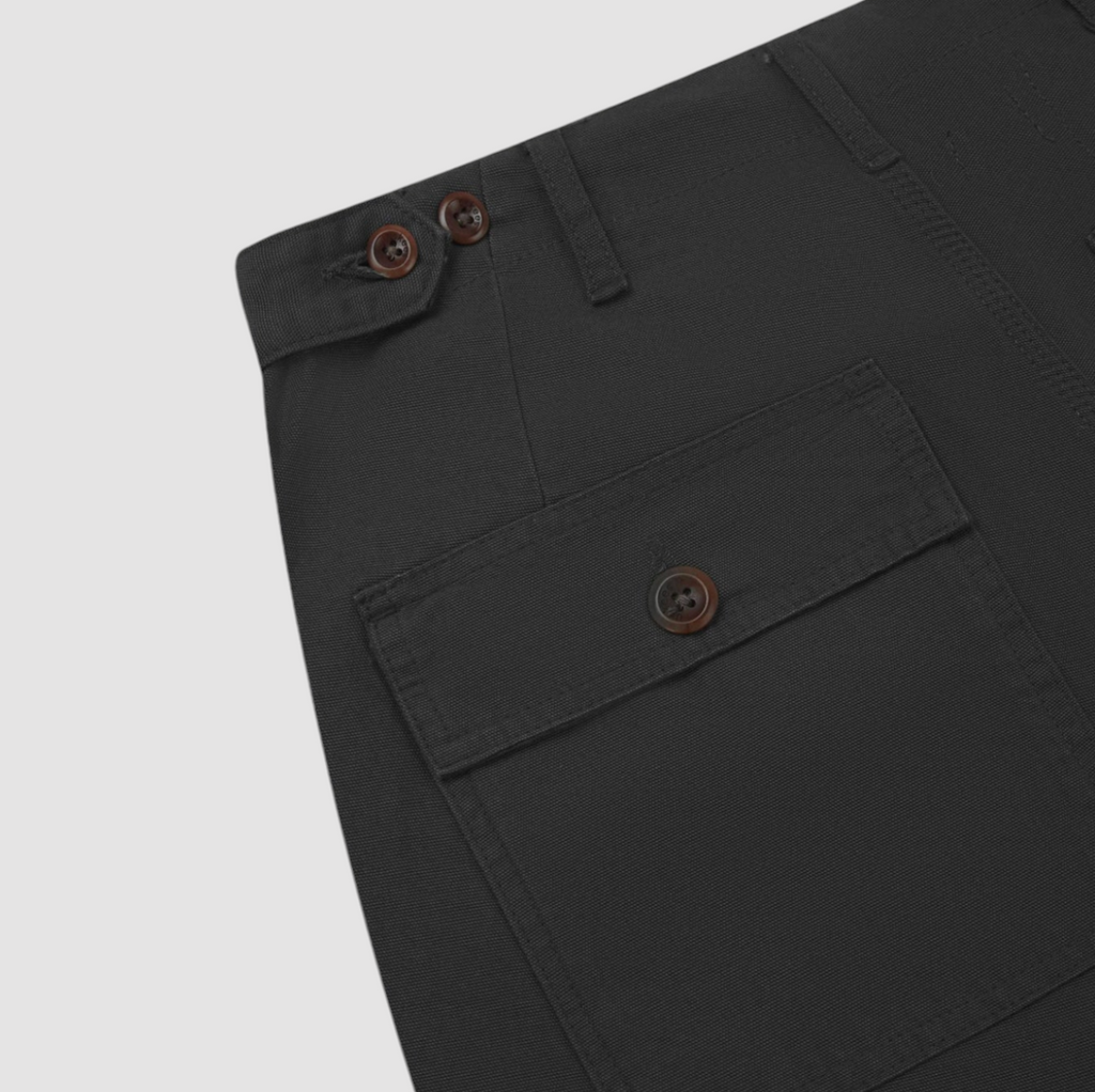 USKEES #5005 Workwear Pants in Charcoal, 100% organic cotton, tapered fit, deep pockets, adjustable waistband, and durable triple stitching.