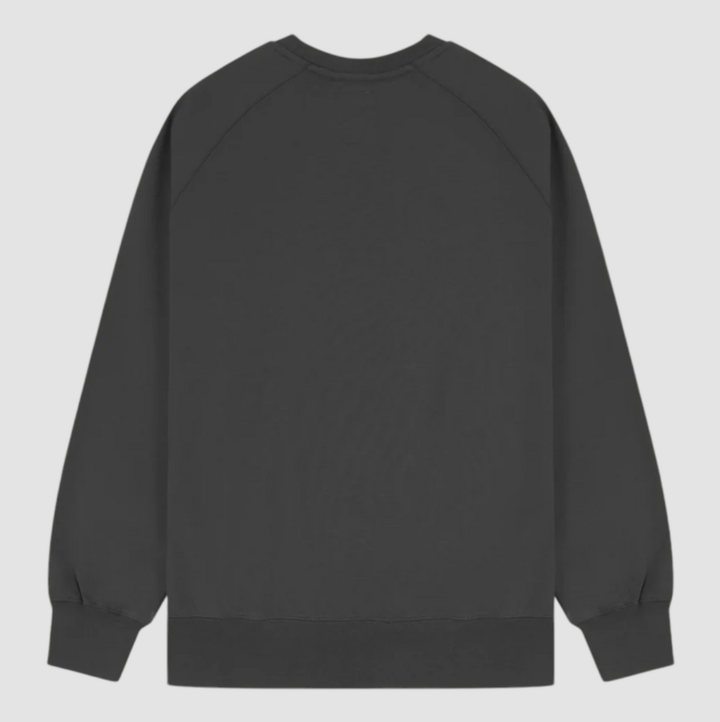 USKEES #7005 Sweatshirt in Faded Black, heavyweight 100% organic cotton, ribbed cuffs, raglan sleeves, crew neck, and decorative v-insert at neck.