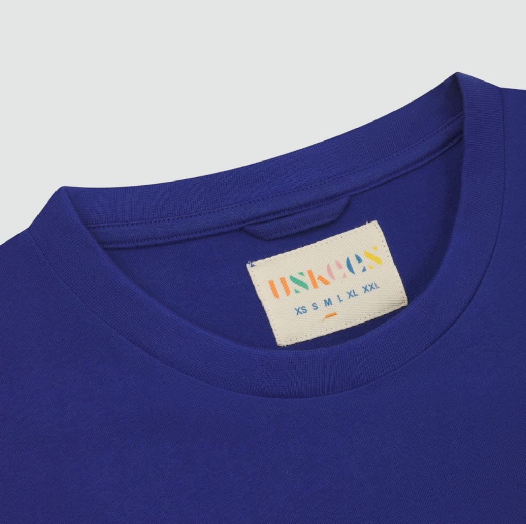 USKEES #7006 T-shirt in Ultra Blue, 100% organic cotton, enzyme-washed for a soft, lived-in feel, with a loose and comfortable fit.