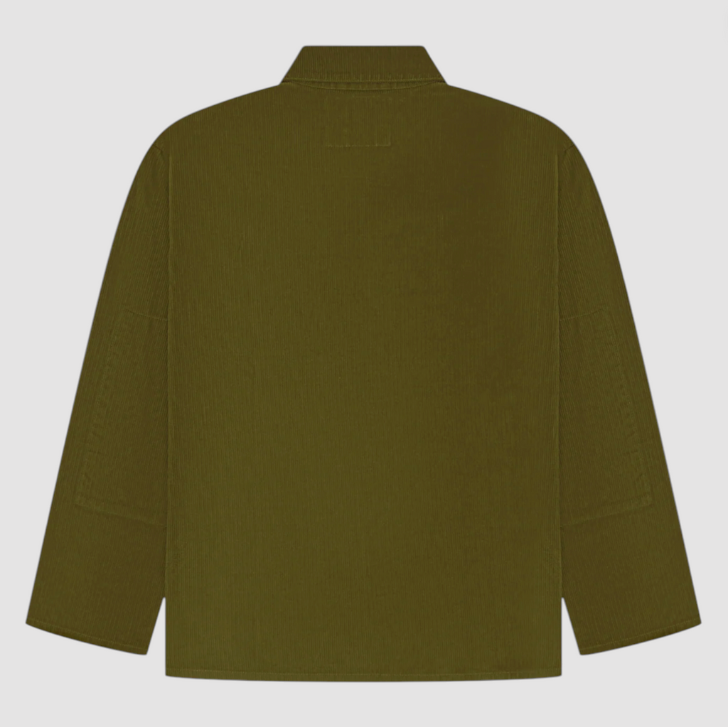 Green corduroy jacket on a light gray background.
