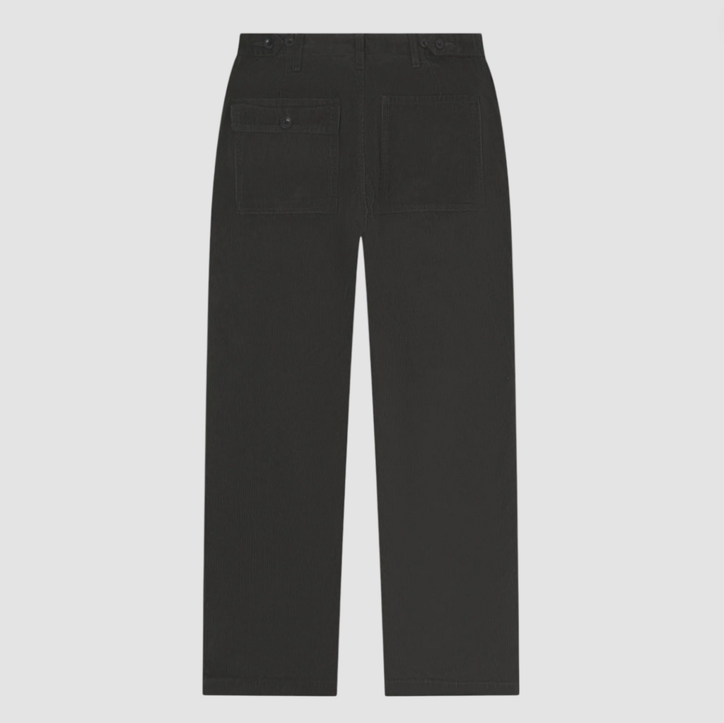 Grey corduroy pants on a light gray background.
