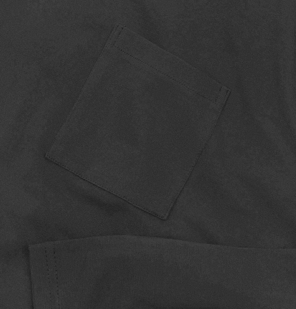 Close up of a Black t-shirt with a pocket.