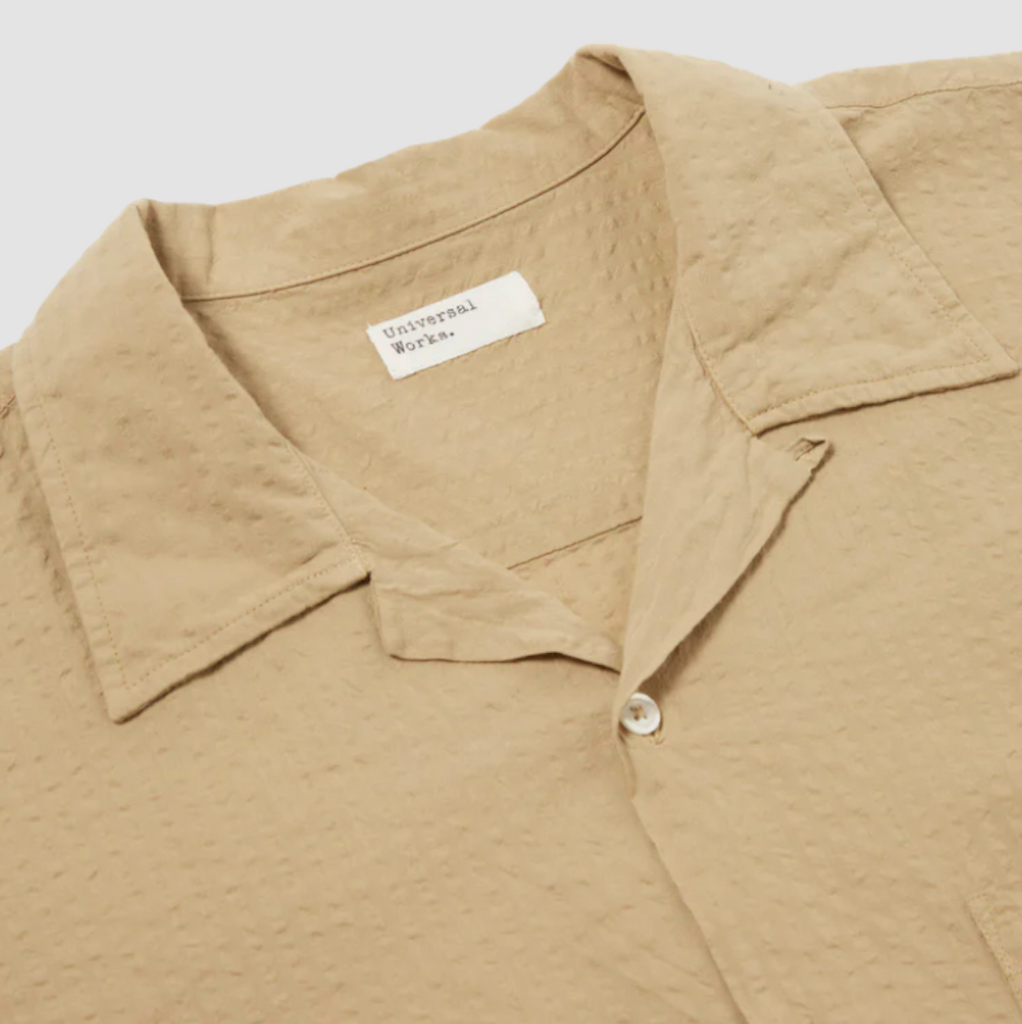 Lightweight pale blue shirt featuring a camp collar, single chest pocket, wide fit, and garment-dyed summer-special Onda cotton fabric.