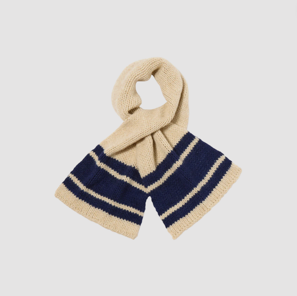 Beige and navy wool scarf.